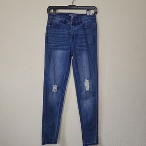 Lisa Rinna Womens Blue Dark Wash Flat Front Distressed Denim Skinny Jeans Sz 00